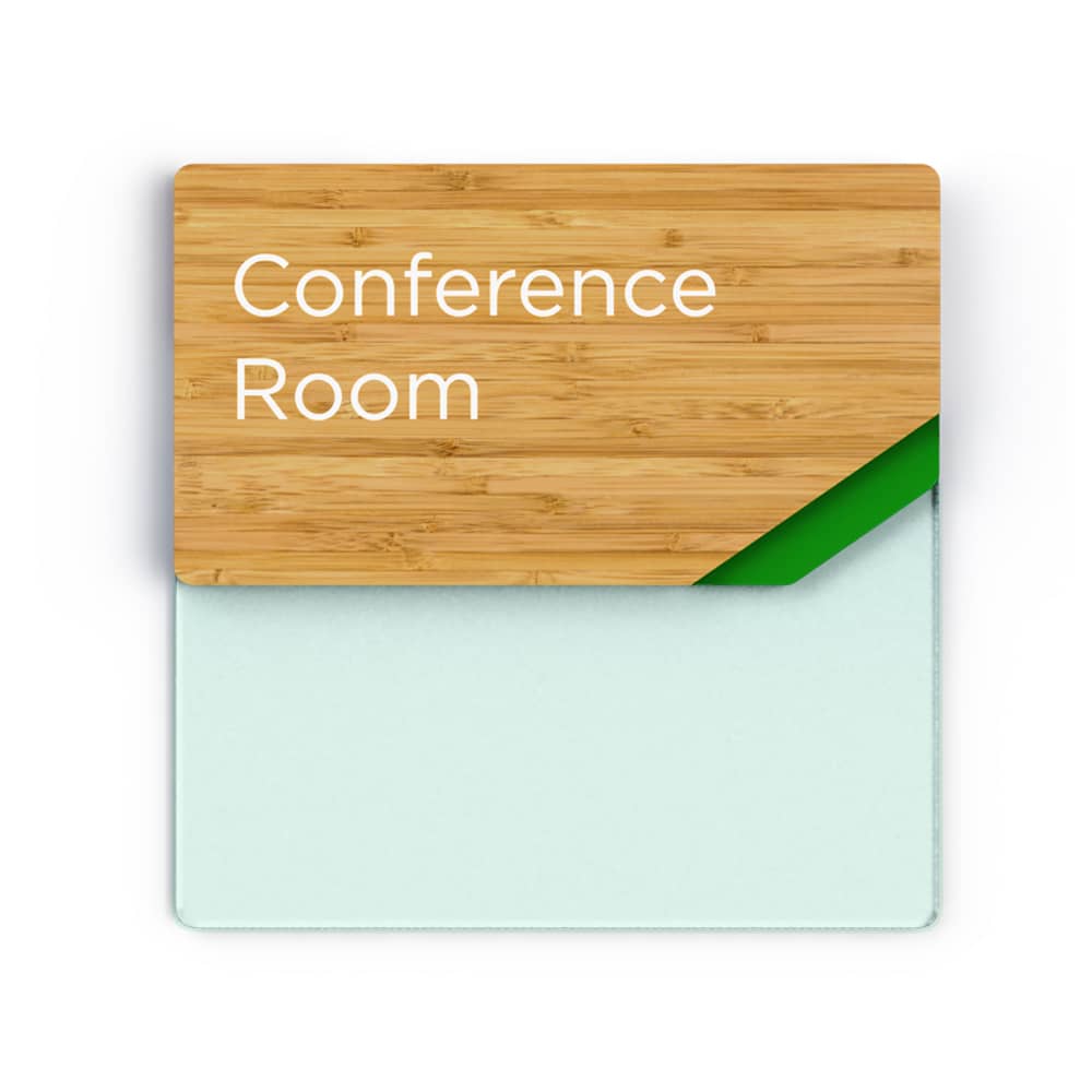 Sliding meeting room sign with drywipe board