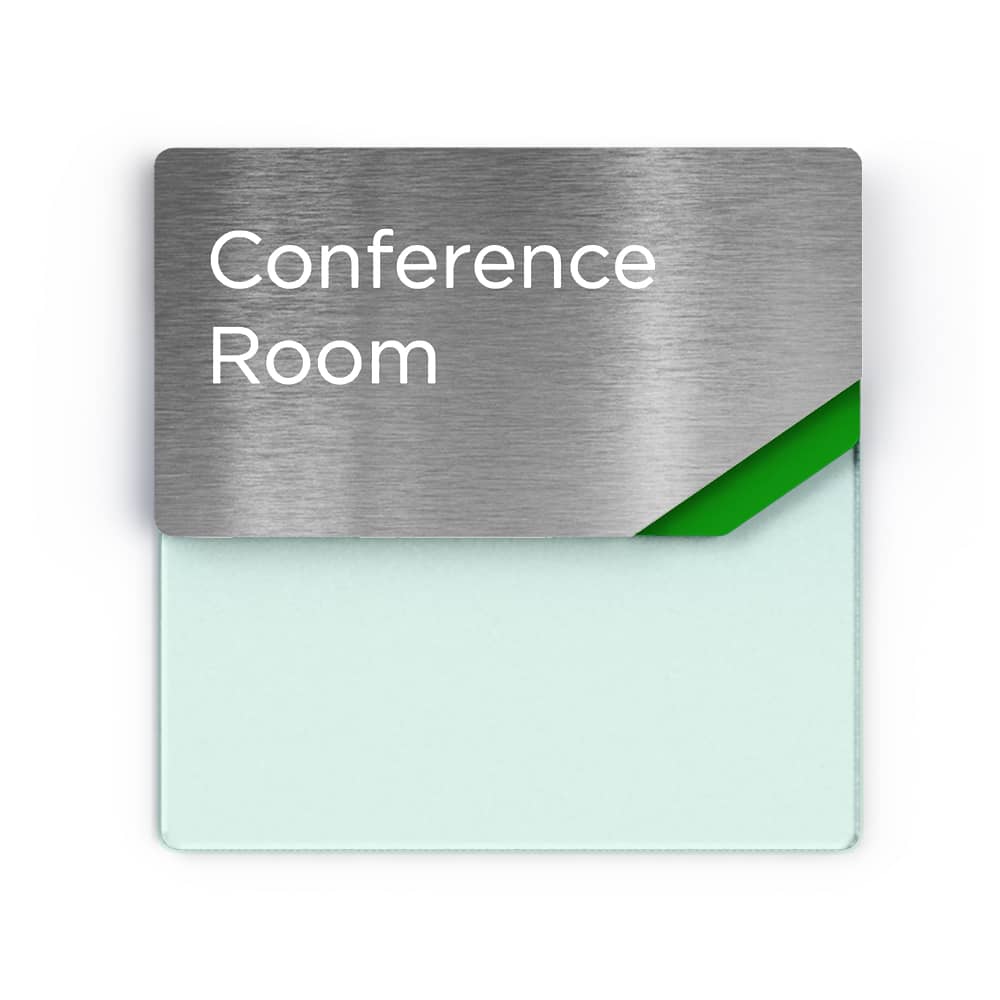 Sliding meeting room sign with drywipe board