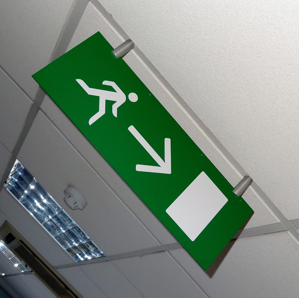 Suspended fire exit sign