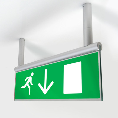 Fire Exit Sign - Ceiling Mounted Signslot - Down Arrow