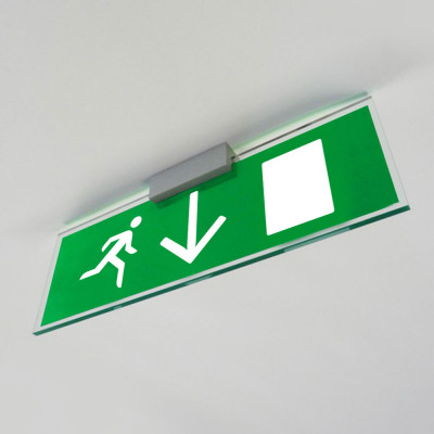 Fire Exit Sign, Ceiling Mounted, Down Arrow