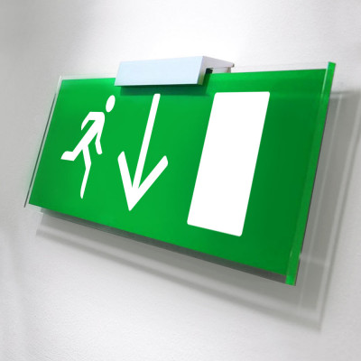 Fire Exit Sign, Wall Mounted, Down
