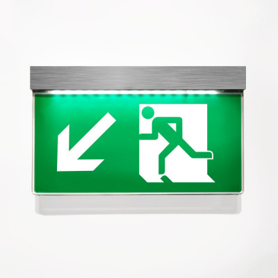 Illuminated Fire Exit Sign - Down Left