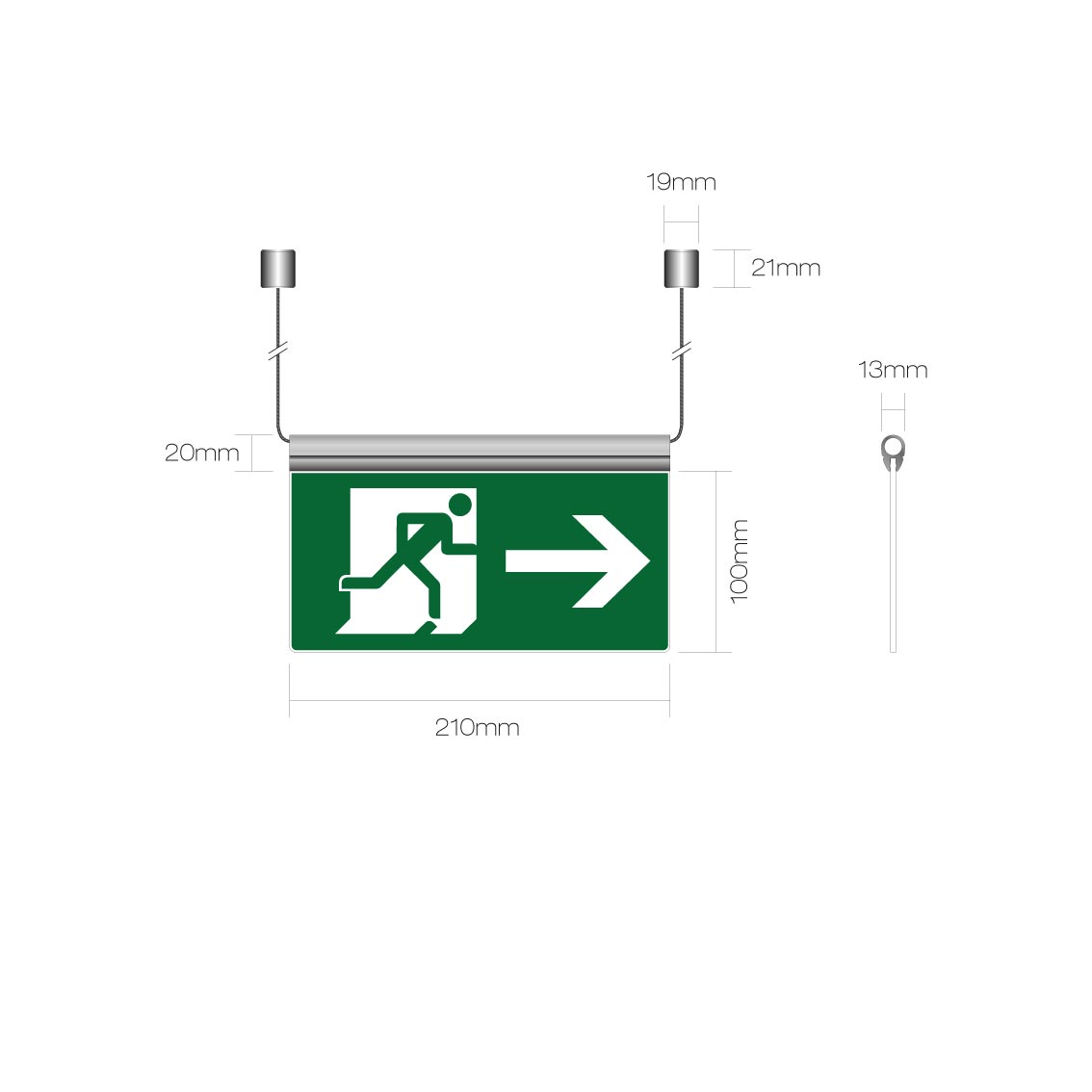 Ceiling suspended blade fire exit sign