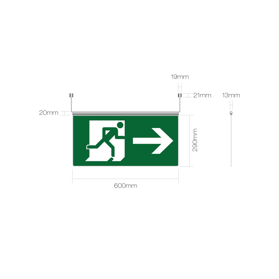 Ceiling suspended blade fire exit sign