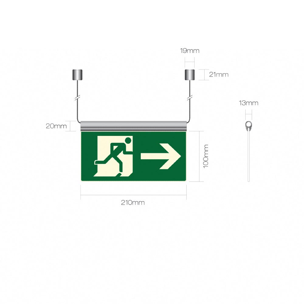 ISO 7010 FE BLADE - Photoluminescent ceiling hanging fire exit safety sign