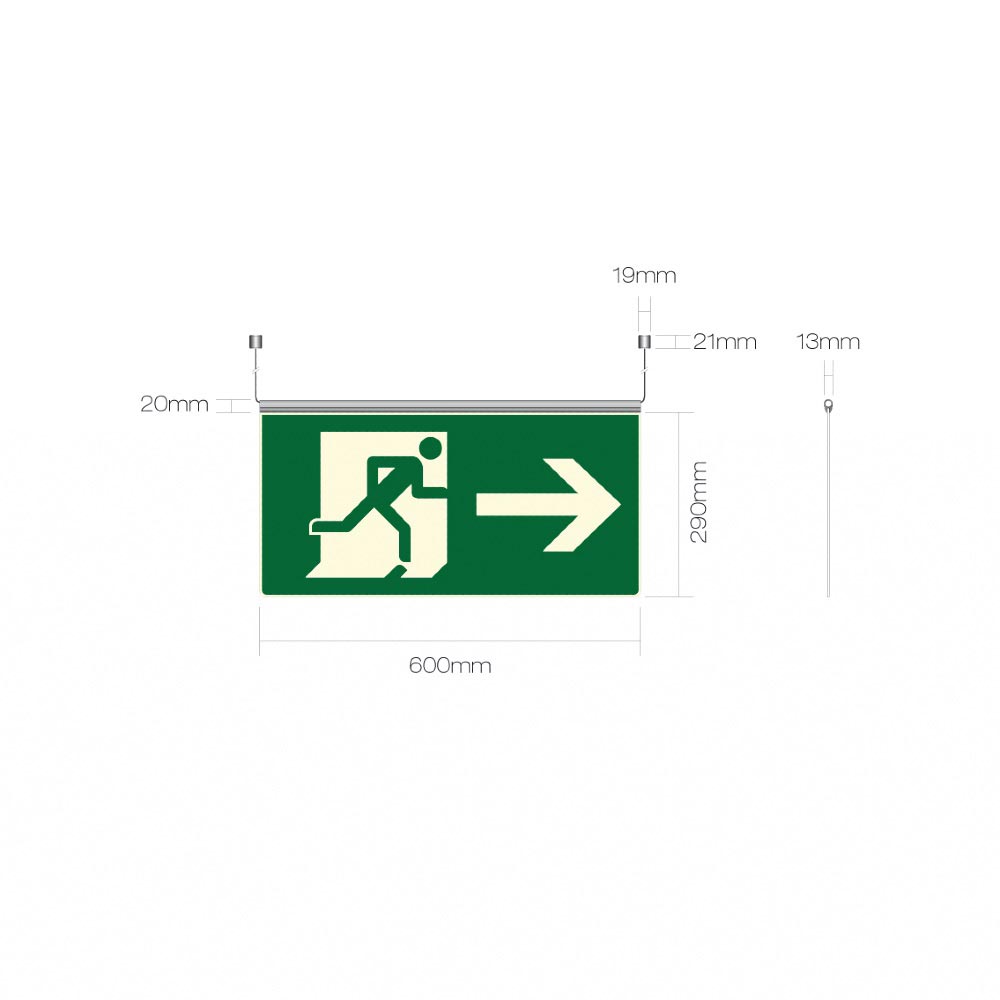 ISO 7010 FE BLADE - Photoluminescent ceiling hanging fire exit safety sign