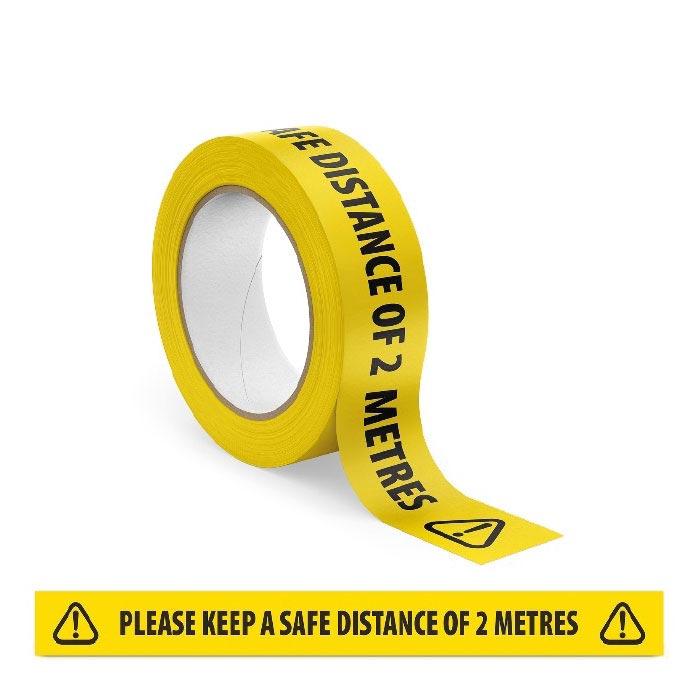 WARNING Social Distance Floor Tape Sticker Yellow Safe Distance of 2 Metres 33M 